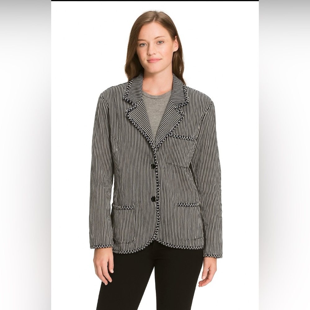 Talbots Black & White Striped Stretch Snap Down Jacket NWT Size 24W